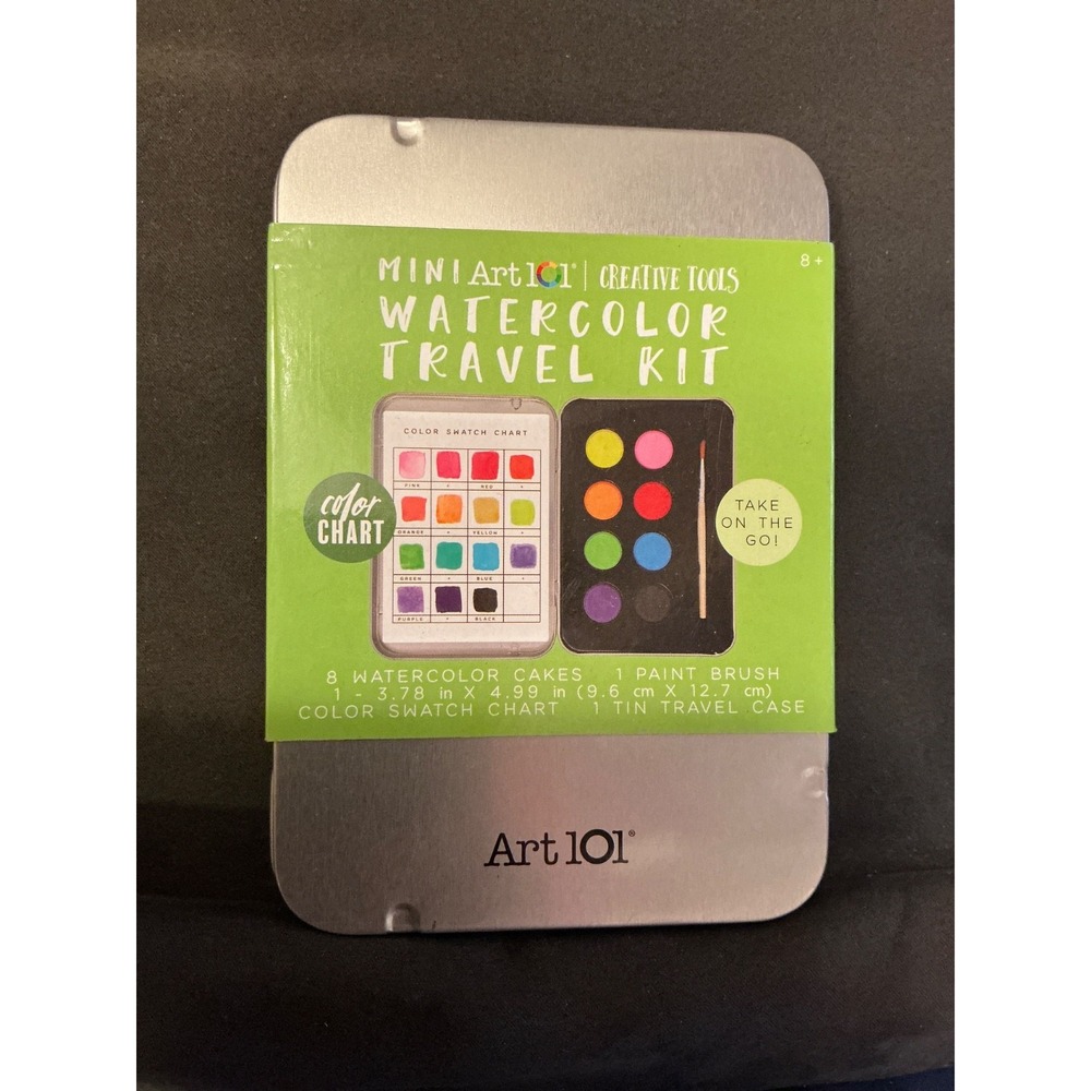Art 101 Mini Watercolor Travel Kit - 8 Colors + Brush - New